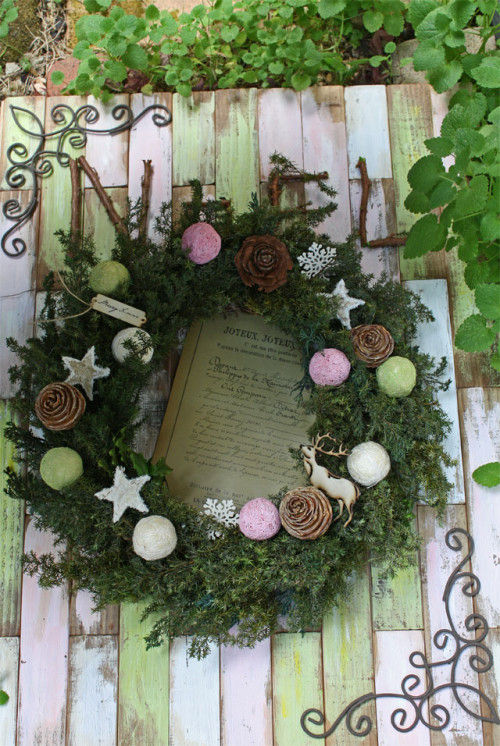 パステルアンティークな、クリスマスのボード＆リース