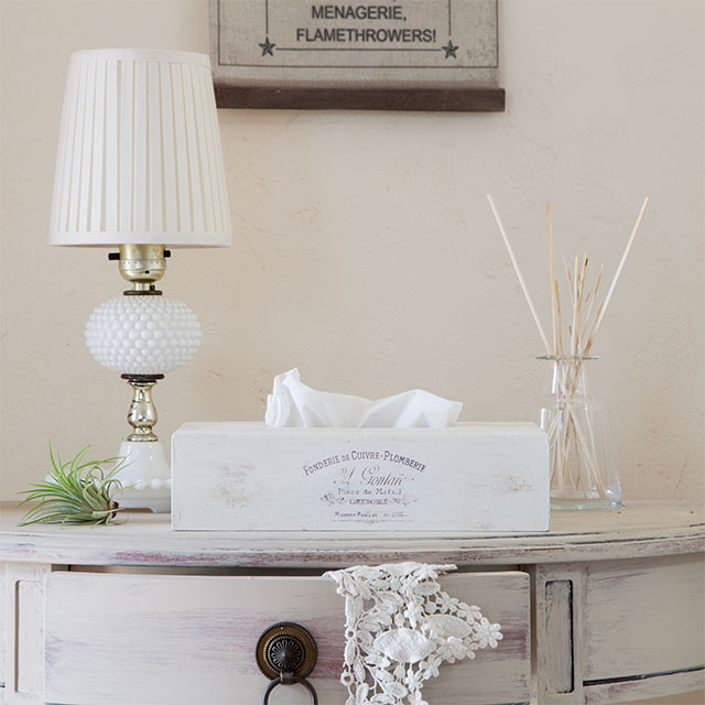 自作転写シールで木製ティッシュケースをおしゃれに変身！