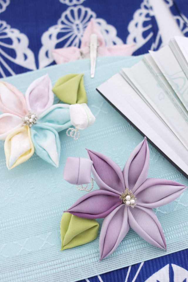 浴衣姿がいっそう華やぐ、京のつまみ細工「鉄線（クレマチス）の髪飾り」