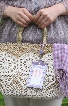 パスモ＆スイカに　手作りリール付きパスケース