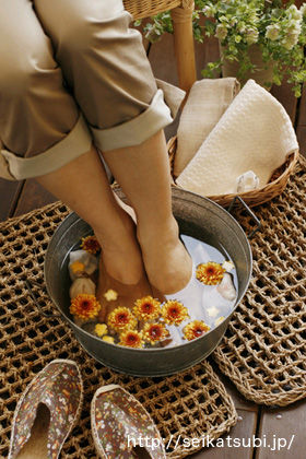 オリジナルバスソルトでベランダ日光浴