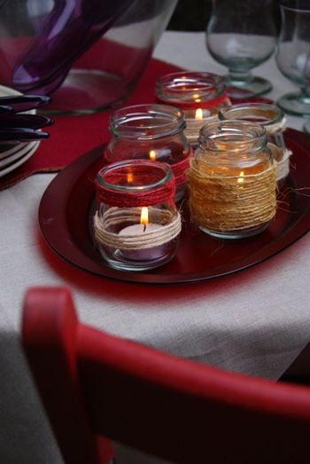 ジャム瓶に麻ひもぐるぐる。かわいいキャンドルホルダーに！