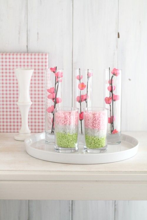 カラーサンド＆造花＋ガラスで♪　雛祭りのプチ・インテリア