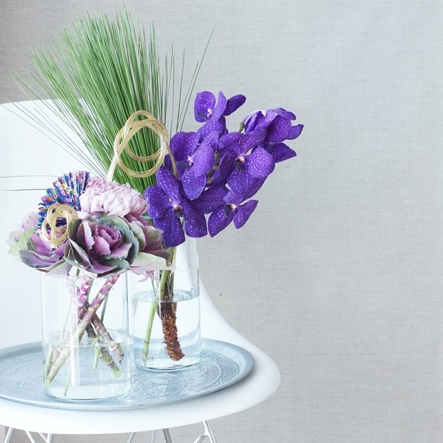 【冬の花色配色】パープルで和モダンに！IKEAの花器でお正月の花アレンジ