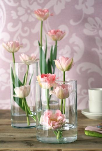 ガラスベースで楽しむチューリップのシンプルアレンジ