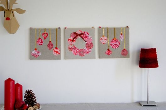 2012クリスマス・4　セリアの麻パネルとデコパッチで簡単ウォールデコ