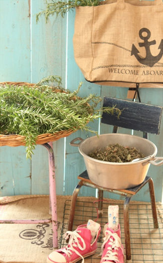 庭のローズマリーでつくる靴用サシェ