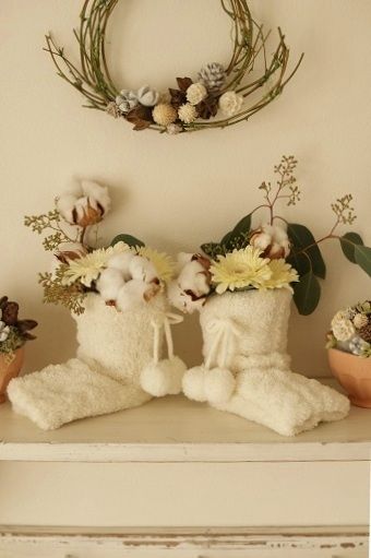 ◆クリスマスNo.5　モコモコ靴下でほっこり花飾り