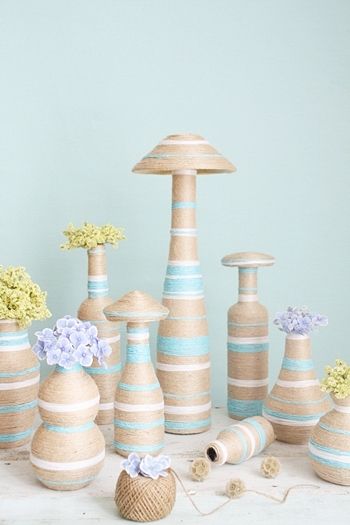 きのこ？ボトルに麻紐を巻くだけインテリアデコ