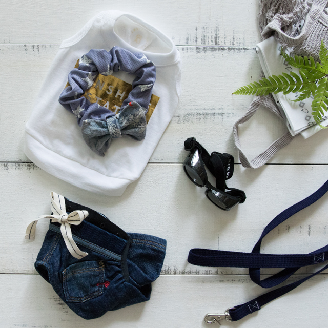 ワンコの夏のおでかけ☆クール素材の手作りシュシュで暑さ対策