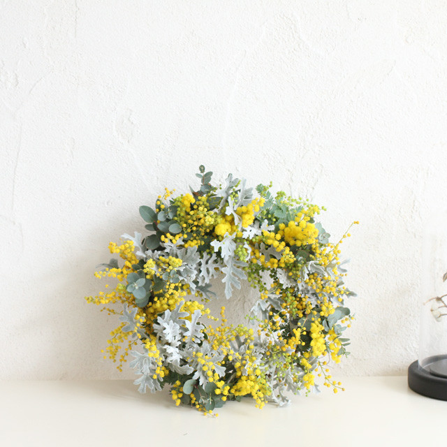 [カジュアルフラワー] ミモザリースの作り方　きれいなドライにするポイント付き♪